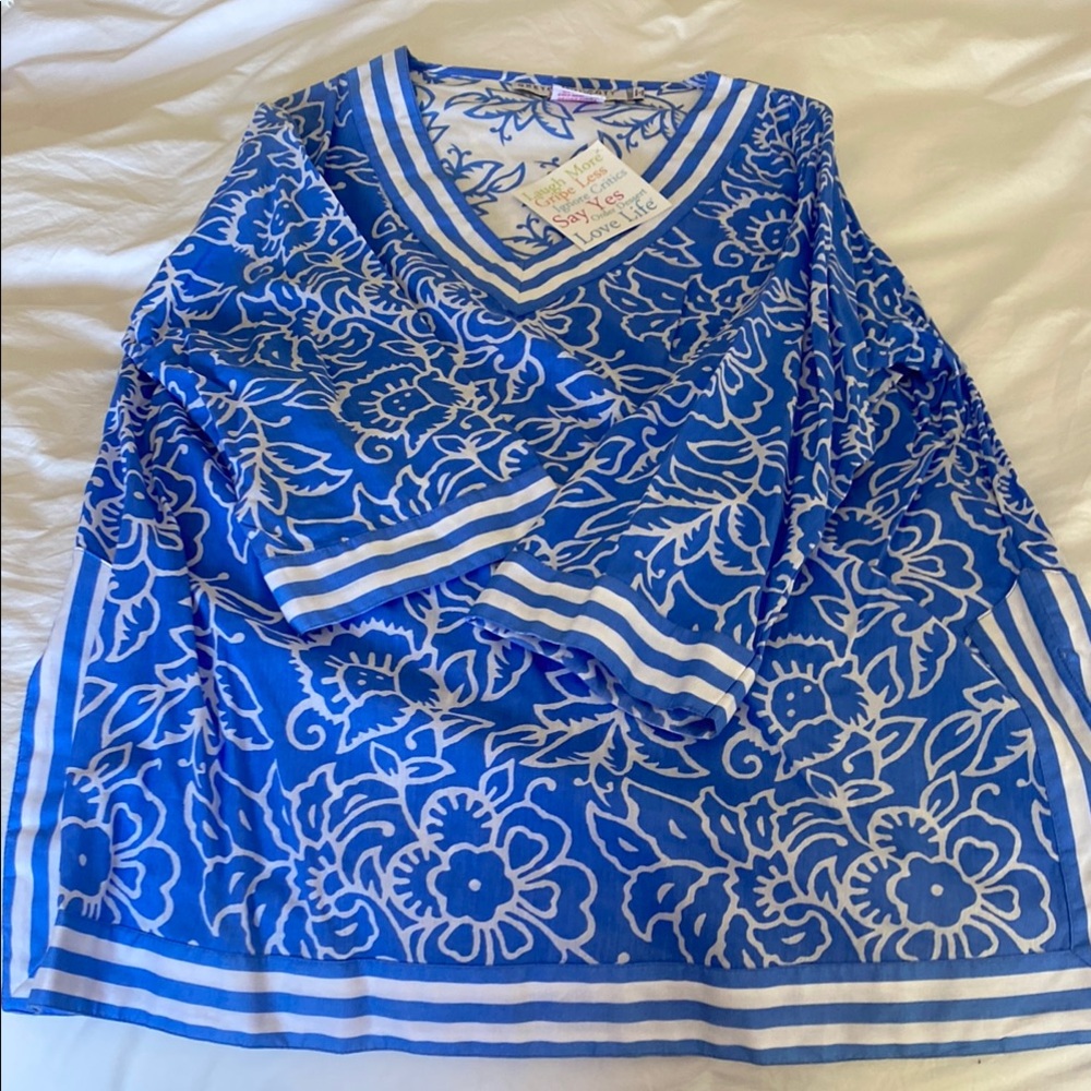 Blue Floral V-Neck Top